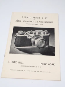 Liste des prix de détail des appareils photo et accessoires Leica - Nov 1948 E.Leitz New York - Photo 1/3