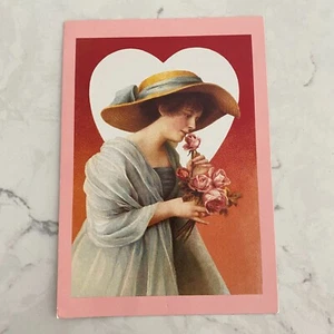 Vintage Current 1991 Victorian Girl Happy Valentine Postcard Romantic Rendezvous - Picture 1 of 2