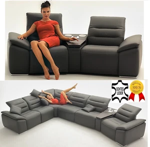 ECHTLEDER ECKSOFA SESSEL KINOSOFA WOHNLANDSCHAFT RELAXFUNKTION BLUETOOTH FARBEN - Bild 1 von 41