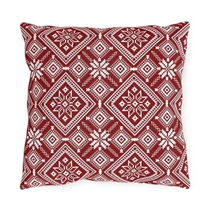 Red Ethnic Geometric Outdoor Pillows, Festive Decorative Cushions, Porch Decor - Picture 1 of 13