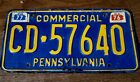1976 1977 Pennsylvania Commercial License Plate PA CD57640 Blue Yellow