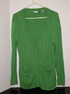 Womens XL Button Up Cardigan Sweater Spring Green pocket Light Knit  Willowbay - Picture 1 of 23