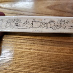 Stampin' Up! 1996 Sombrero de jardín de conejito de Pascua montado en madera macetas de verano - Imagen 1 de 10