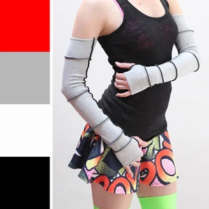 Long Cotton Patchwork Gloves Gray Arm Warmers Goth Clothing Fire Dancer Covers - Picture 1 of 4