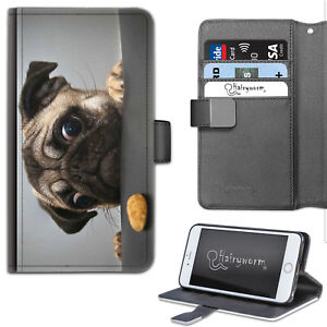 Hairyworm Pug Dog Biscuit Deluxe PU Leather Wallet Phone Case, Flip Case, Cover