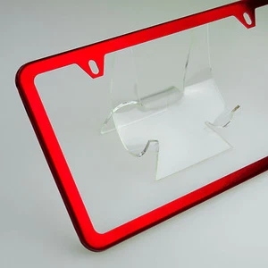 New 2 Hole Chrome Red Slim License Plate Stainless Steel Frame Car Suv Truck - Foto 1 di 12