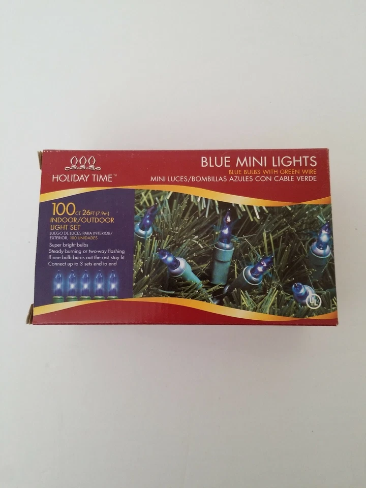 Holiday Time 100 Blue Mini Lights Indoor/ Outdoor 26 FT Gg9