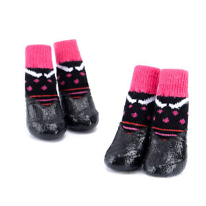 4pcs Pet Dog Shoes Anti-Slip Boots Rubber Cotton Socks Rain Snow Waterproof US