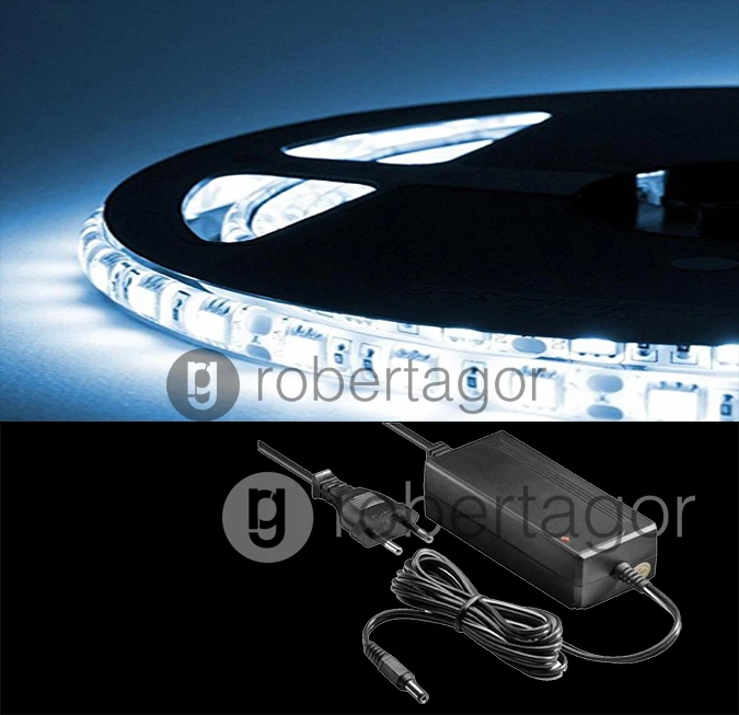 KIT STRISCIA LED 5050 5M ADESIVA ALIMENTATORE 3A BIANCA BIANCO FREDDO IP65 SC0 - Immagine 1 di 1