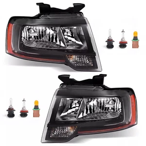 For Ford Expedition 15 16 17 Halogen+LED Headlights w/Bulb Reflector Black LH&RH - Picture 1 of 21