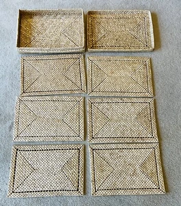 Boxed Set Of 6 Rattan Placemats Wicker Boho Table Mats Natural EUC - Picture 1 of 24
