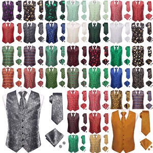 Mens Black Blue Red Paisley Dress Vest Neck Tie Hankie Set Suit Tuxedo Waistcoat - Picture 1 of 204