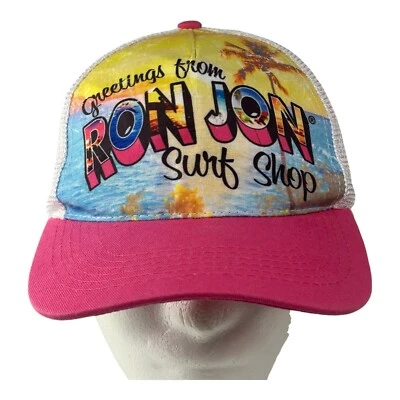 Ron Jon Surf Shop Trucker Hat Adjustable Pink White Yellow Flamingo Beach Mesh - Image 1 of 4