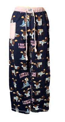 Pajama Pants LAZY ONES 100% Cotton Knit  I Do Not Do Mornings  Moose S Woman's - Image 1 of 4