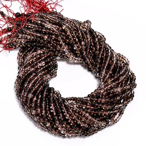 Natural Smoky Quartz Gemstone Round Shape Smooth Beads 4X4.5 mm Strand 15" GB633 - Picture 1 of 3