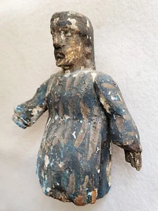 Antique Weathered Wood Guatemalan SANTO SAINT Statue Fragment Hand PaintChipped - Picture 1 of 11