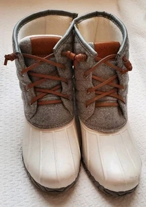 Nautica Women 9 Rubber Wooley Duck Boots White w/ Gray Quilted Upper Rain Snow - Picture 1 of 6