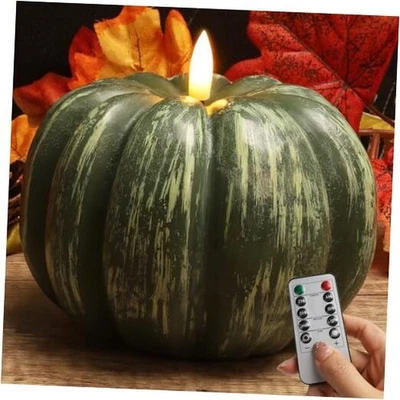  [Temporizador] Velas sin llama de calabaza de otoño velas LED parpadeantes calabaza verde Foto 1 de 4