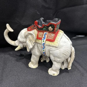 VTG White Cast Iron Circus Elephant Mechanical Coin Bank 5”T X 8.5” L X 2” W - Picture 1 of 12