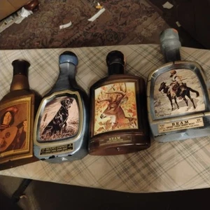 5 Beams Choice Jim Beam Decanter Whiskey Bottles w/ Artwork by J. Lockhart Empty - Picture 1 of 9