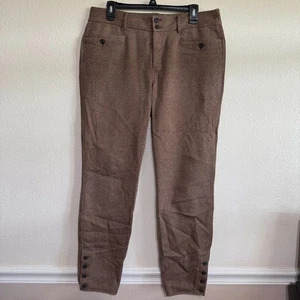 Pantalones Lauren Ralph Lauren Mujer 12 Marrón Espiga Ajustados Botón Tobillo Clásicos - Imagen 1 de 10