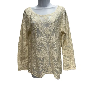 Express Women's Size M Lace Embroidered Sheer Elegance Long Sleeve Blouse NWT - Picture 1 of 10