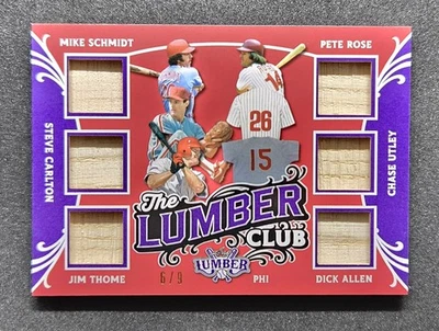 2024 Leaf Lumber Club Schmidt Carlton Thome Rose Utley Allen Bat Relic /9 PHILLY - Image 1 of 2