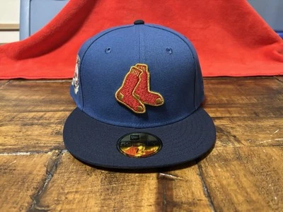 Boston Red Sox 2004 WS Ocean Blue Navy Red Gold New Era Fitted Hat 7 7/8 Gray UV - Image 1 of 4