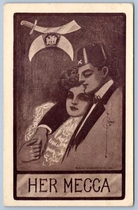 POSTAL ANTIGUA FEZ PAREJA ROMÁNTICA RYAN FIRMADA ARTISTA DE LA MECA 1907-10 - Imagen 1 de 2