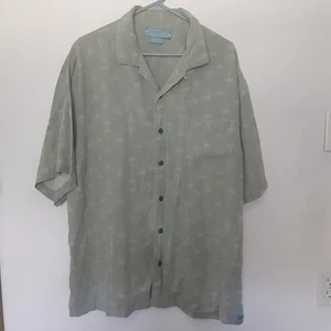 Bermuda Bay Silk Hawaiian Shirt Men's XL Green Floral Palm Trees Aloha - Picture 1 of 9