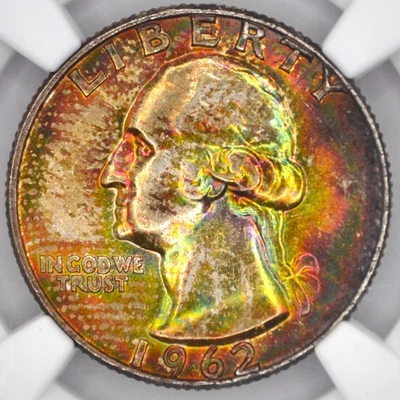 1962-D 25C Washington Quarter NGC MS65 - Beautiful Rainbow Toning - Image 1 of 4