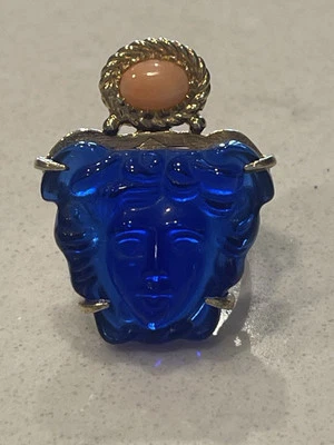 Tagliamonte Venetian Glass Medusa Cobalt Coral 18k over Sterling Ring size 8 NEW - Image 1 of 4