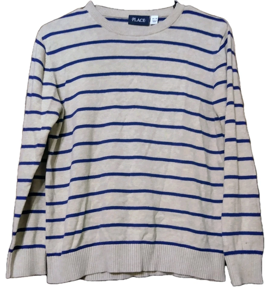 Kids Children's Place Tan With Navy Blue Stripes Sweater Size XL(14) - Изображение 1 из 1