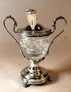 Belgian 800 Silver Cut Crystal Lined Mustard Castor c. 1835 (+Coin Silver Spoon) - Picture 1 of 10