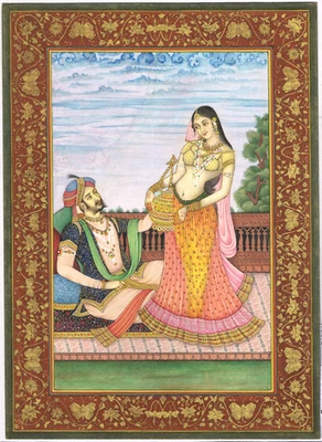 Fatto a Mano Mughal Miniatura Dipinto Di Romantic Scena Between A Royal Coppia - Bild 1 von 4