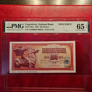 YUGOSLAVIA 100 DINARA 1965 SPECIMEN PMG 65 EPQ WITH SERIFS - Picture 1 of 2