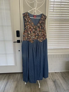 Venezia Vtg 90s Children Of The World Midi Denim Jumper Dress Sz 22/24 Teacher - Picture 1 of 14