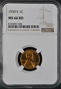 1939-S 1C RD Lincoln Wheat One Cent NGC MS66RD 8155857-028 - Picture 1 of 2