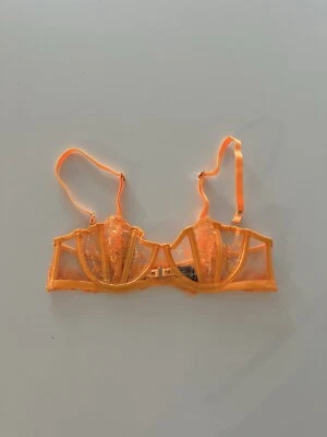 Sujetador transparente de malla sin forro de encaje naranja neón mango Honey Birdette Gabrielle 32B Foto 1 de 4