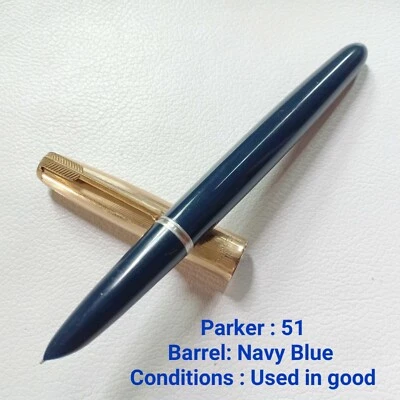 💥 Rare Vintage Parker 51 Fountain Pen Navy / Gold Cap USDE In Good Nib F 14K - Image 1 of 4