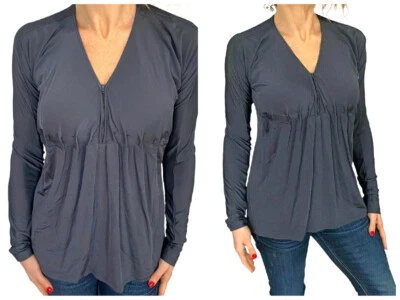 Top Roberto Just Cavalli Gris Jersey Cremallera Frontal Cuello en V Plisado Manga Larga 38 S Foto 1 de 4