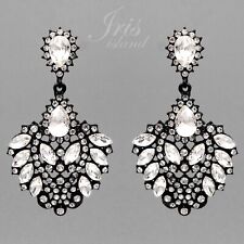 Flower Black Alloy Clear Crystal Rhinestone Drop Dangle Earrings 7905 Prom Gift