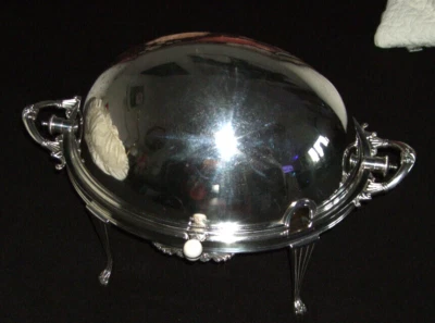 Antike engl Servierplatte mit Klappmechanik - Roll-Over-Dish - warmhalte-Terrine - Bild 1 von 4