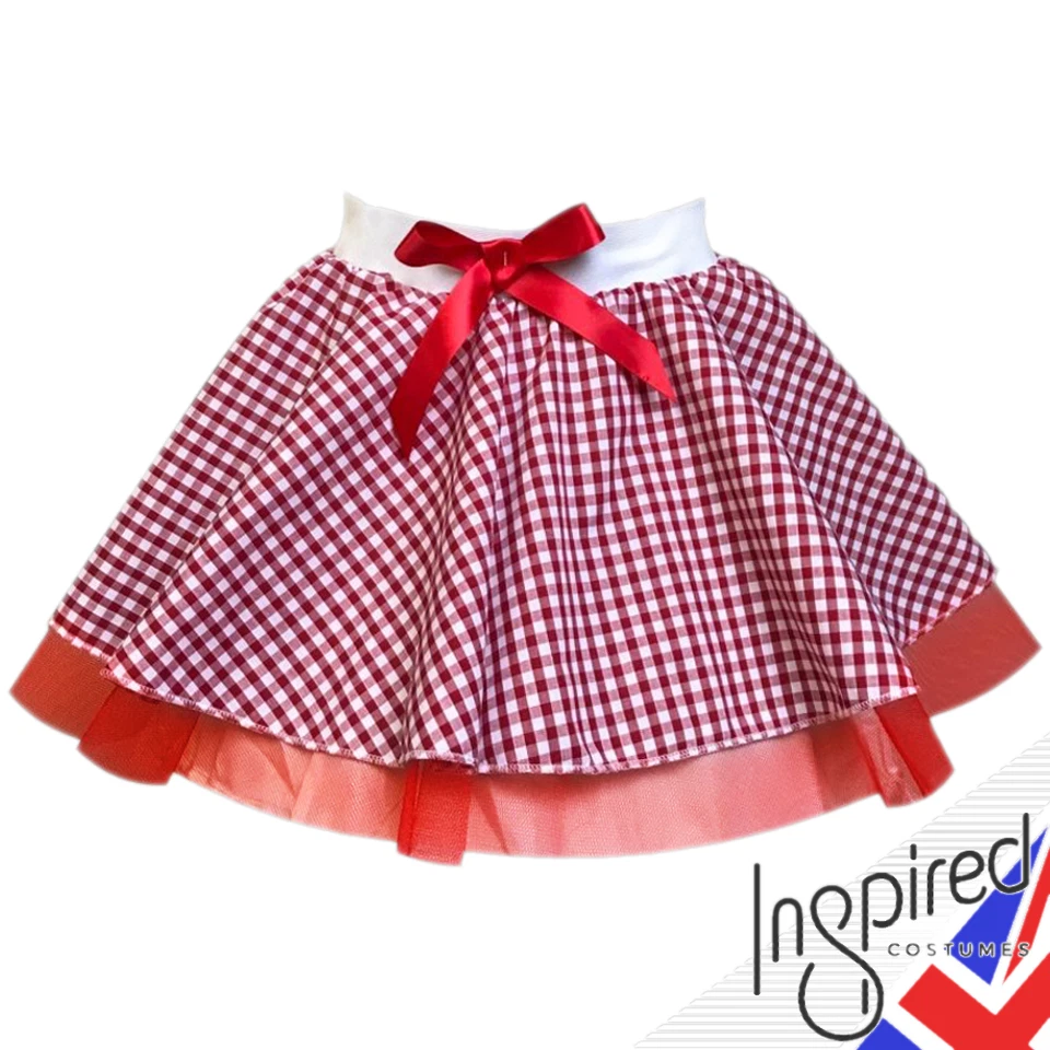 Girls LITTLE RED RIDING HOOD Costume WORLD BOOK DAY Costume Red Gingham & Net - Image 1 of 1