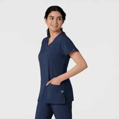 NEW WonderWink W123 V-Neck Scrub Top Short Sleeve Womens 1X Blue - Image 1 of 4