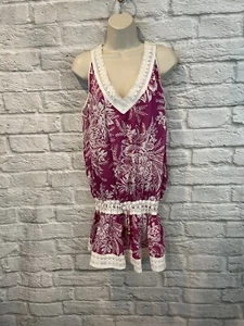 Coco Reef Beach Damen lila Baumwolle leichtes Spitzenbesatz Cover Up Kleid Gr. M - Bild 1 von 7