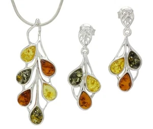JUEGO DE PENDIENTES Y COLLAR CADENA DE PIEDRAS PRECIOSAS JOYERÍA FINA ÁMBAR BÁLTICO - Imagen 1 de 5