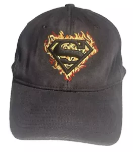 Superman Flaming S Black baseball Cap Embroidered Stretch fit Regular Size 56cm - Picture 1 of 7