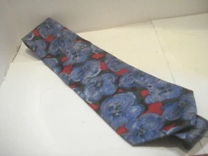 Retro Oleg Cassini Blue Red Green Floral 100% Italian  Silk Necktie Tie  - Picture 1 of 3