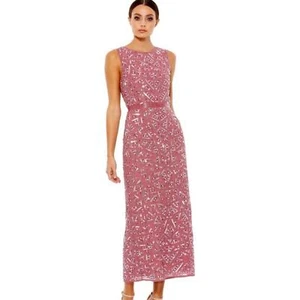 Mac Duggal NEW Rosewood Pink Geometric Sequined Pattern Sleeveless Midi Dress - Picture 1 of 10